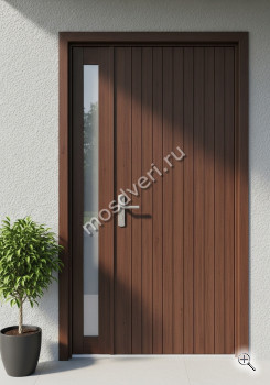 Дверь входная в дом со стеклом современная коричневого цвета - купить от производителя Мосдвери Дверь входная в дом со стеклом современная коричневого цвета